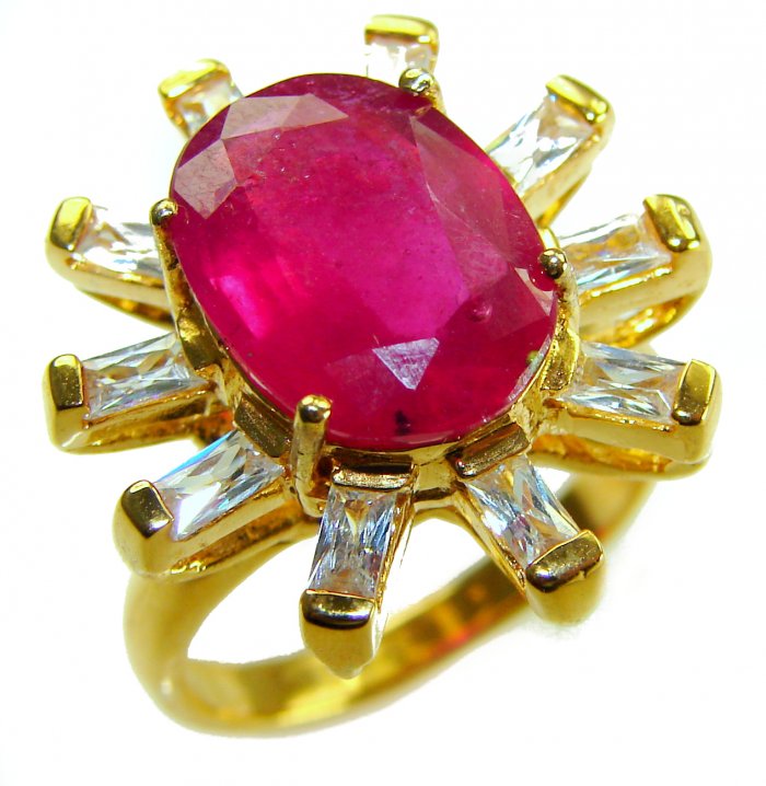 Natural 14.5 carat Ruby from Madagascar .925 Sterling Silver dipped in 22K Gold handmade Large Statement Ring size 8 - video