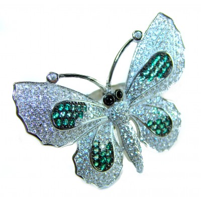 Precious Butterfly Genuine 10.5 carat Emerald .925 Sterling Silver handmade LARGE Statement Ring size 8