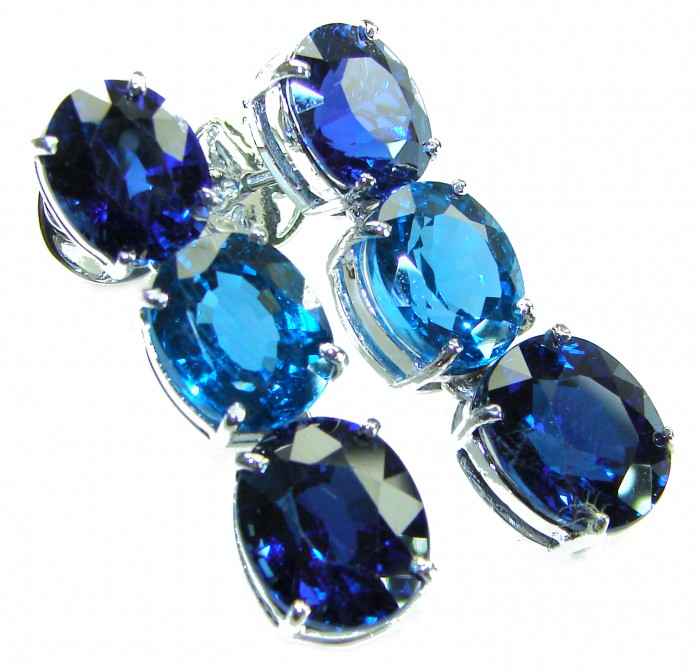 Deep Ocean 22.5 carat London Blue Topaz .925 Sterling Silver handmade Statement earrings