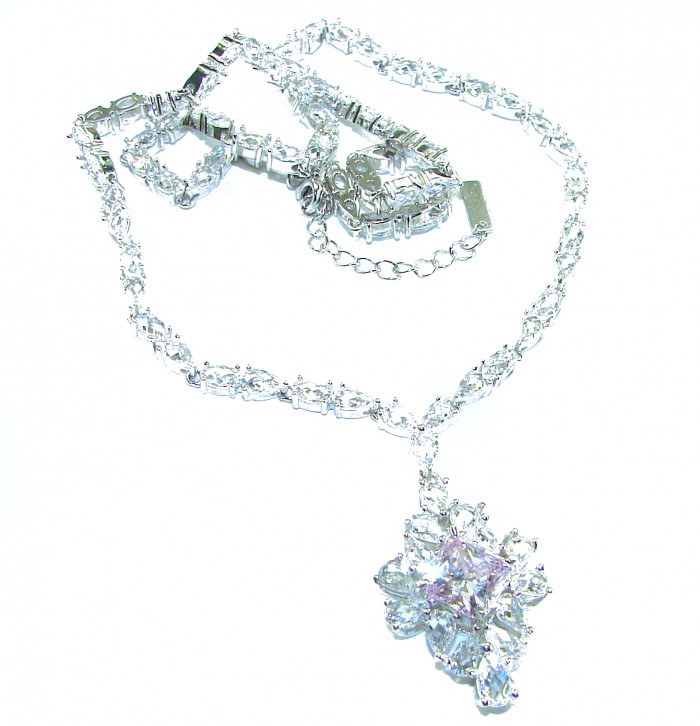 Isabella - Light Pastel 5.9 carat Kunzite .925 Sterling Silver handcrafted Statement Necklace