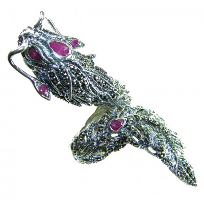 Massive Power - Oversized - Dragon 22.8 grams Marcasite Ruby . 925 Sterling Silver Ring s. 9