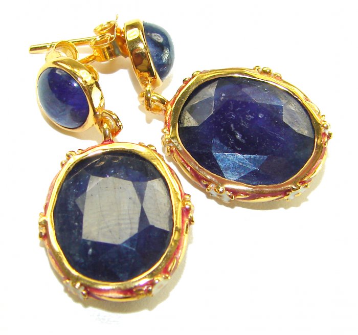 Gabriella 15.2 carat authentic Sapphire enamel .925 Sterling Silver dipped in 22K Gold handcrafted Statement earrings - video