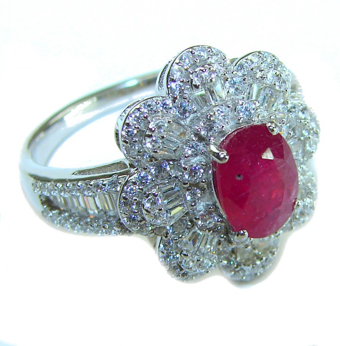 Art Deco Natural 3.5 carat Ruby .925 Sterling Silver handmade Statement Ring size 8