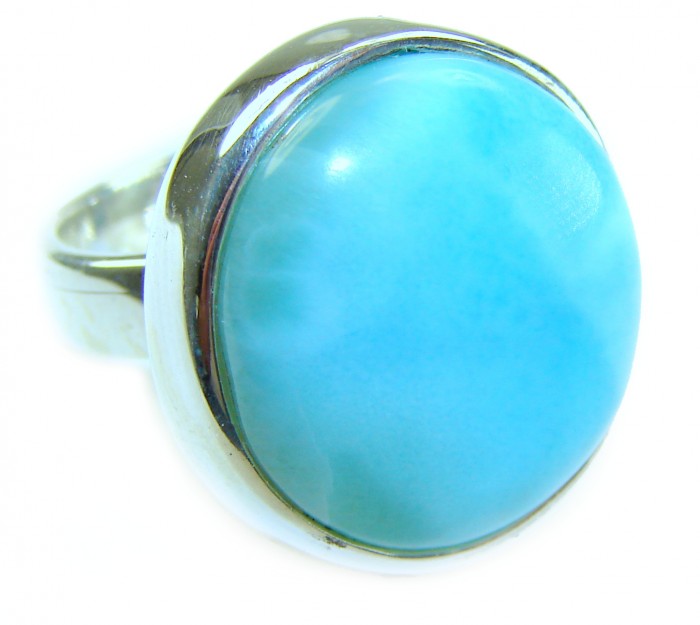 Blue Perfection AUTHENTIC Larimar .925 Sterling Silver handmade Large ring size 8 adjustable