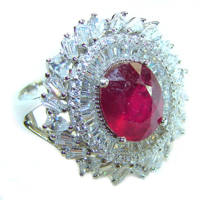 Art Deco Natural 3.5 carat Ruby .925 Sterling Silver handmade Statement Ring size 8