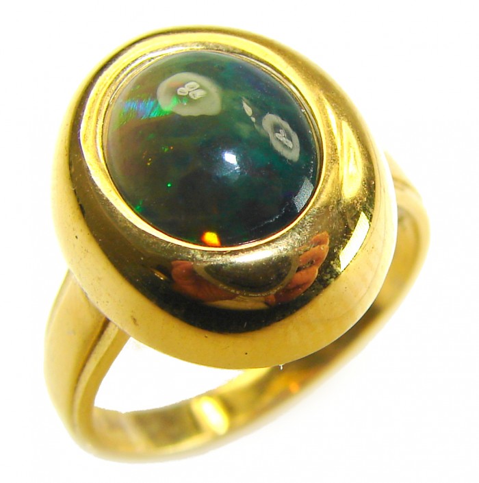 Authentic 11.2ct Black Opal 14K gold over .925 Sterling Silver brilliantly handcrafted ring s. 8