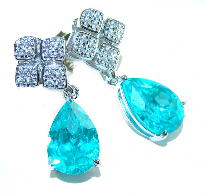 Pedra Azul authentic 4.5 carat Aquamarine .925 Sterling Silver handcrafted Statement earrings