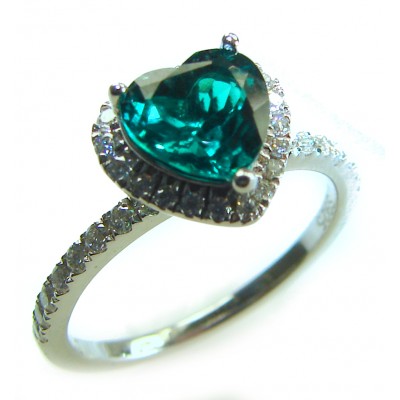 Precious Heart 4.8 carat natural Colombian Emerald .925 Sterling Silver handmade Statement Ring size 7 1/4