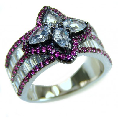 Art Deco - 12.8 carat Authentic Ruby .925 Sterling Silver Handcrafted Ring size 6