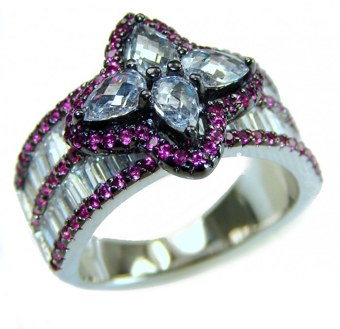 Art Deco - 12.8 carat Authentic Ruby .925 Sterling Silver Handcrafted Ring size 6