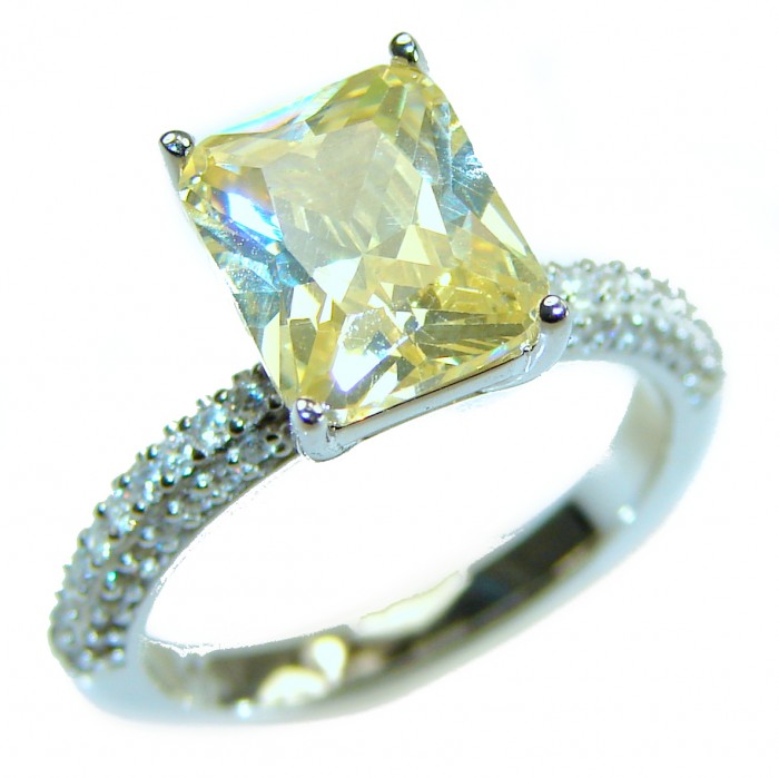 emerald cut 4.2 carat yellow Sapphire .925 Sterling Silver brilliantly handcrafted ring s. 7 1/4