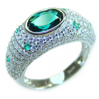 Vintage style - 3.5 carat Emerald .925 Sterling Silver handcrafted Statement ring size 6