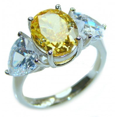 Oval cut 6.2 carat yellow Sapphire .925 Sterling Silver brilliantly handcrafted ring s. 6