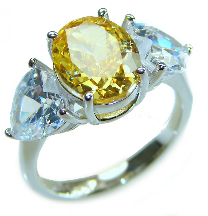Oval cut 6.2 carat yellow Sapphire .925 Sterling Silver brilliantly handcrafted ring s. 6