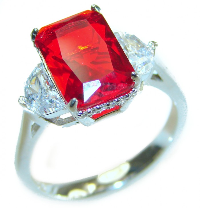 Art Deco Natural 5.5 carat Ruby .925 Sterling Silver handmade Statement Ring size 8