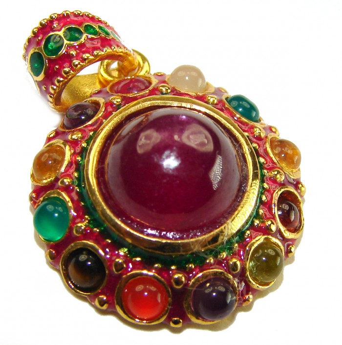 Circle of Life Deluxe 9.2 carat authentic Ruby enamel 18K Gold over .925 Sterling Silver handmade Pendant
