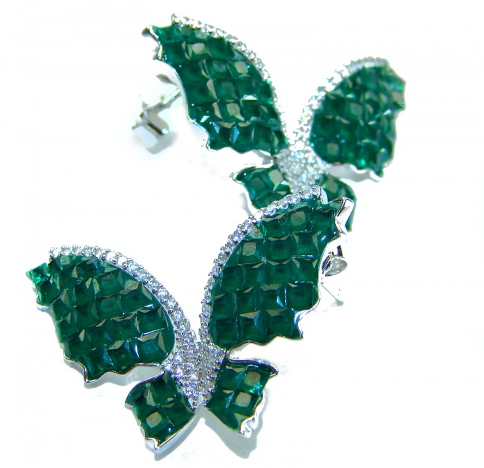 Incredible green Butterflies genuine 10.5 CARAT Emerald .925 Sterling Silver handcrafted Earrings