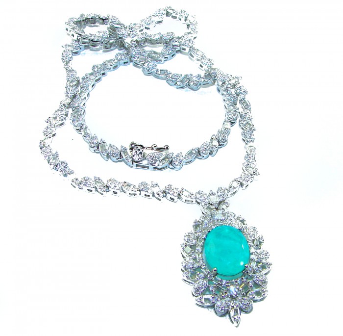 Giovanna 10.2 carat authentic Emerald rhodium over .925 Sterling Silver handcrafted Statement necklace