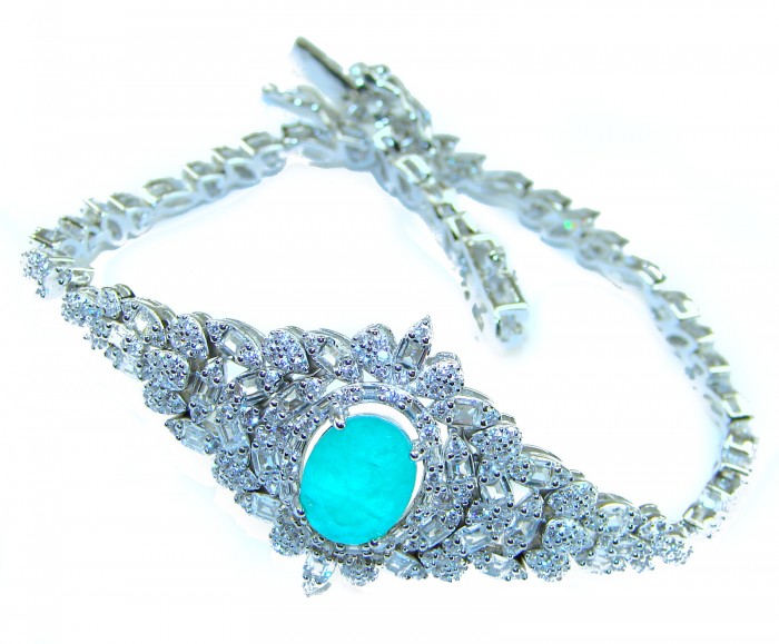 Gabriella 10.2 carat authentic Emerald rhodium over .925 Sterling Silver handcrafted Statement bracelet