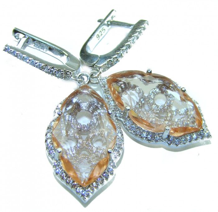 Madagascar Sun 15.8 carat Morganite .925 Sterling Silver handcrafted Statement Earrings