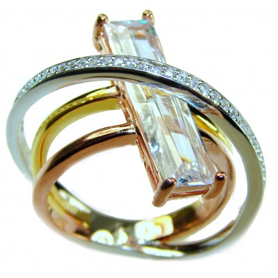 Modern Art 8.6 ctw White Topaz 2 tones .925 Sterling Silver handcrafted Statement Ring size 6