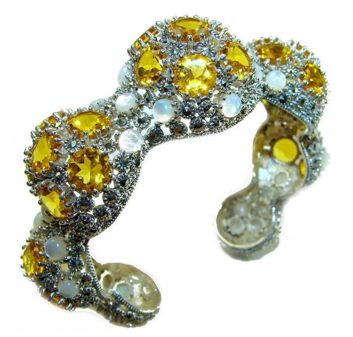 Dolce Vita - Precious Natural 66.5 carat Citrine .925 Sterling Silver handcrafted LARGE bracelet - video