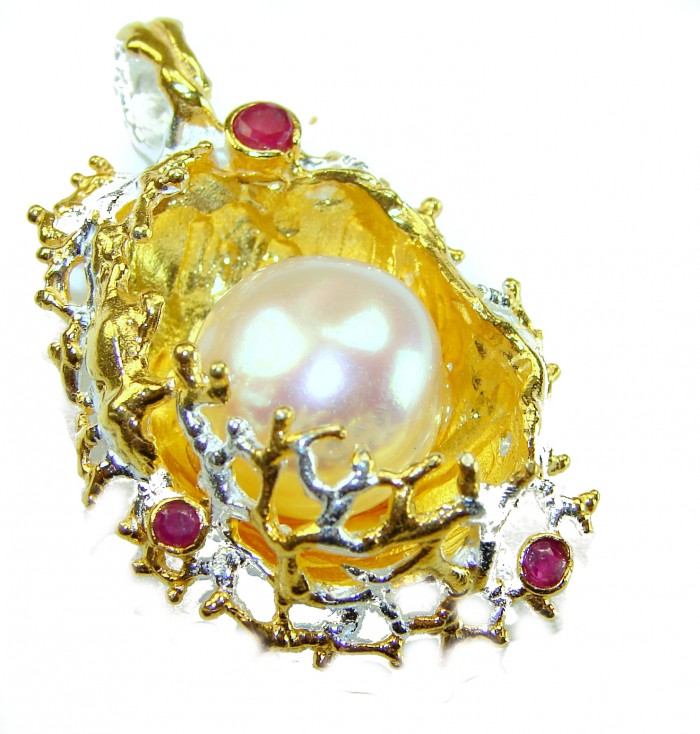Precious genuine Pearl 14k Gold over .925 Sterling Silver handmade Pendant