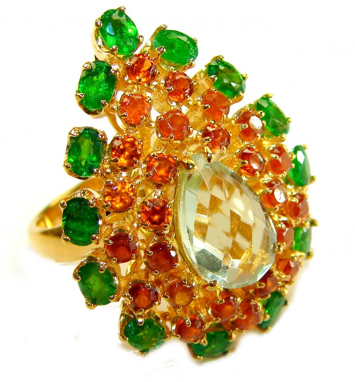 Giovanna - Authentic 19.9 carat Brazilian Citrine .925 Sterling Silver dipped in 18K Gold handcrafted Huge Ring size 6