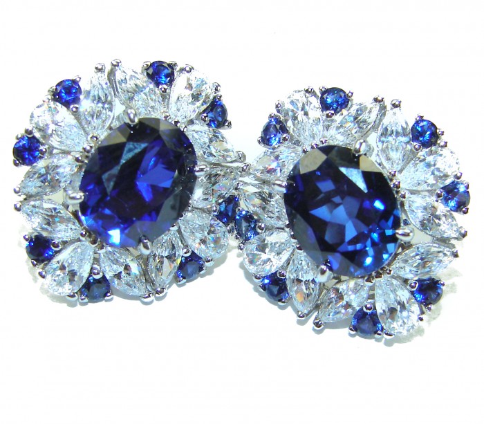 Gabriella 6.2 carat authentic Sapphire .925 Sterling Silver handcrafted Statement earrings