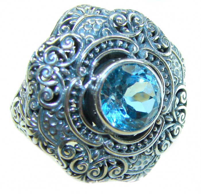 Pacifica 3.8 carat Swiss Blue Topaz .925 Sterling Silver handcrafted Large ring size 6