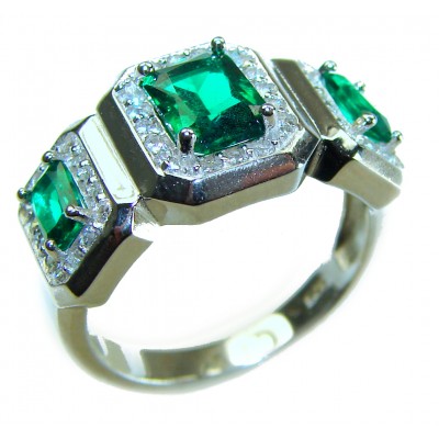 Natural 8.6 carat Chrome Diopside .925 Sterling Silver Reversible ring size 6 1/4