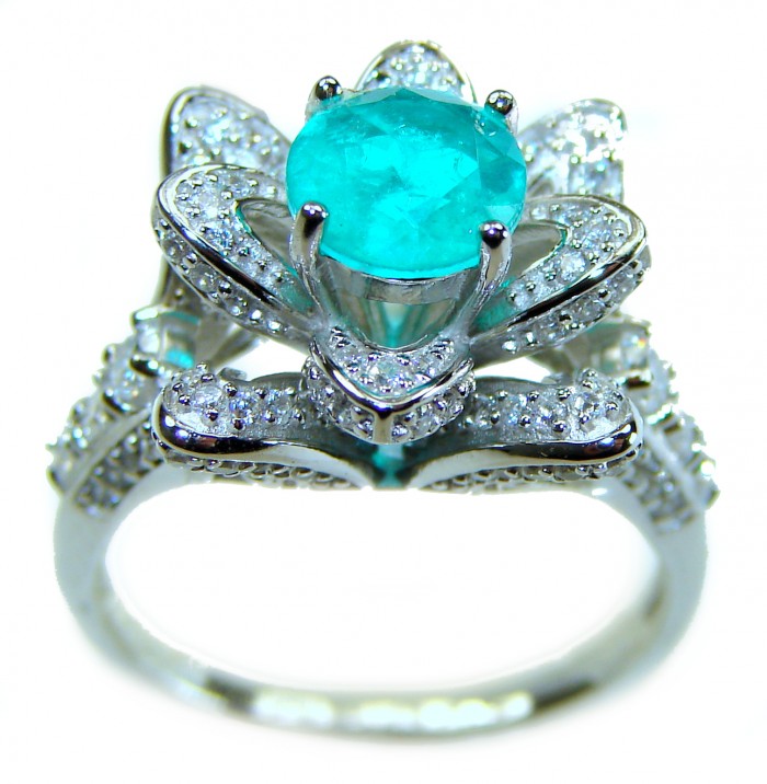 Gabriella - Luxurious 3.6 carat Emerald .925 Sterling Silver handcrafted Cocktail Ring s. 8 1/4