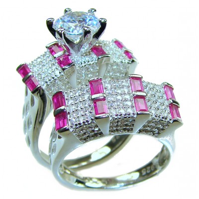 Extravaganza 18.5 carat White Topaz Ruby .925 Sterling Silver brilliantly handcrafted stack up ring s. 7