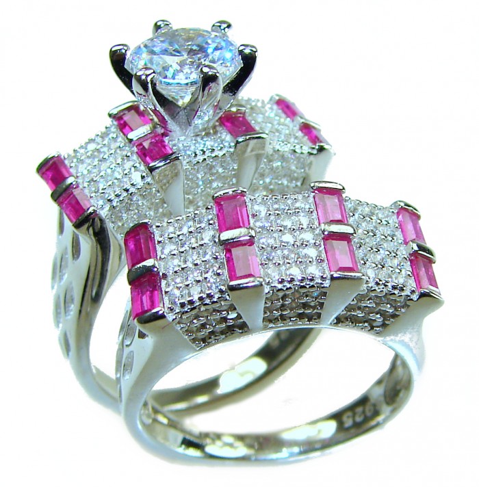 Extravaganza 18.5 carat White Topaz Ruby .925 Sterling Silver brilliantly handcrafted stack up ring s. 7