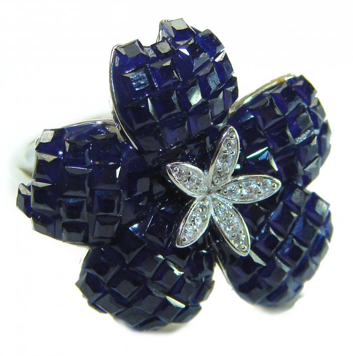 Precious Sapphire - authentic 20.2 carat Sapphire .925 Sterling Silver Eternity Ring size 6 1/4 - video