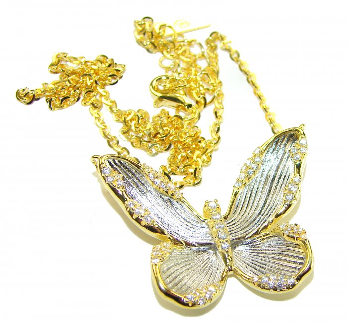 Golden Butterfly White Topaz highly polished 18K Gold over .925 Sterling Silver Italy made necklace - video