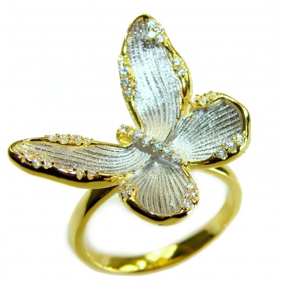 Golden Butterfly White Topaz highly polished 18K Gold over .925 Sterling Silver Italy made ring s. 8