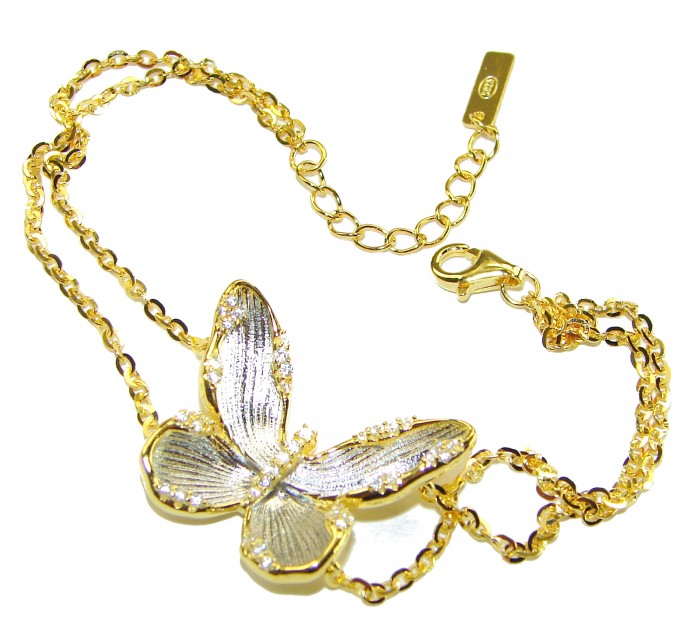 Golden Butterfly White Topaz highly polished 18K Gold over .925 Sterling Silver Italy made bracelet