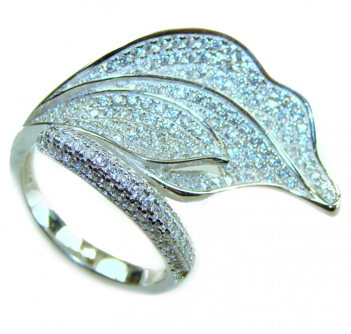 Precious Leaf Natural 11.2 carat White Topaz .925 Sterling Silver handcrafted Ring s. 8