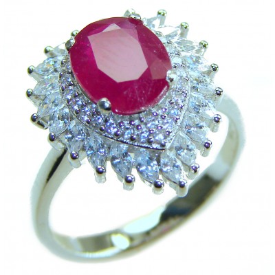 Natural 5.9 carat Ruby .925 Sterling Silver handmade Statement Ring size 7 1/4