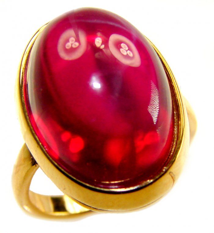 Bella Rosa Genuine 27.8 CARAT Ruby .925 Sterling Silver dipped in 18K Gold Large Statement Ring size 6 1/4 - video