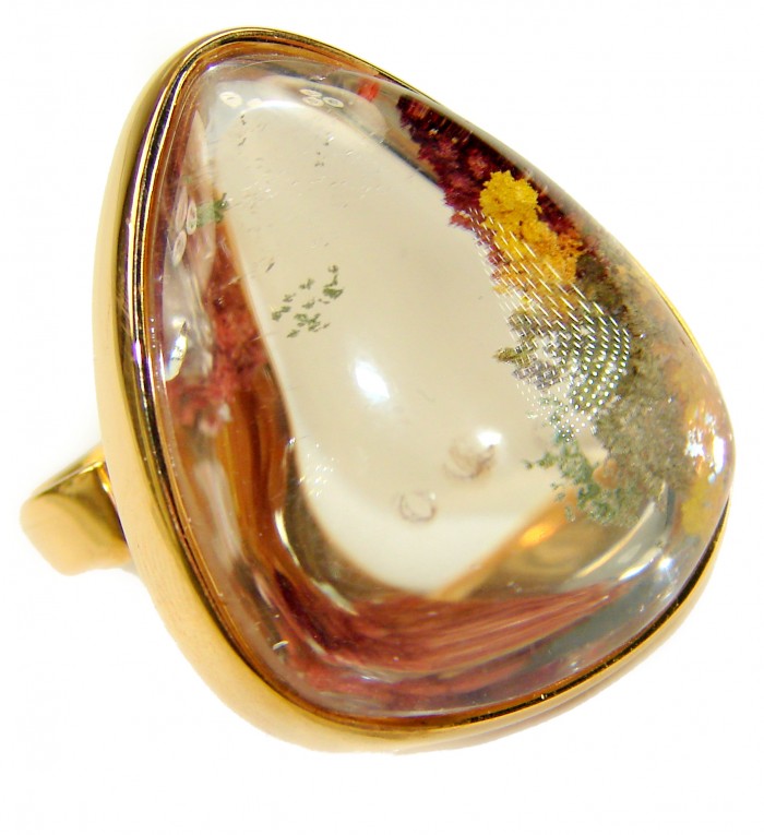 The best quality genuine 26.5 carat Phantom Quartz 18K Gold over .925 Sterling Silver handmade Statement Ring s. 8 adjustable
