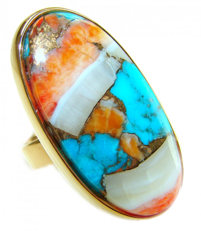 Rare 29.5 carat Oyster Turquoise 18K Gold over .925 Sterling Silver handcrafted Large ring; s. 7 adjustable - video
