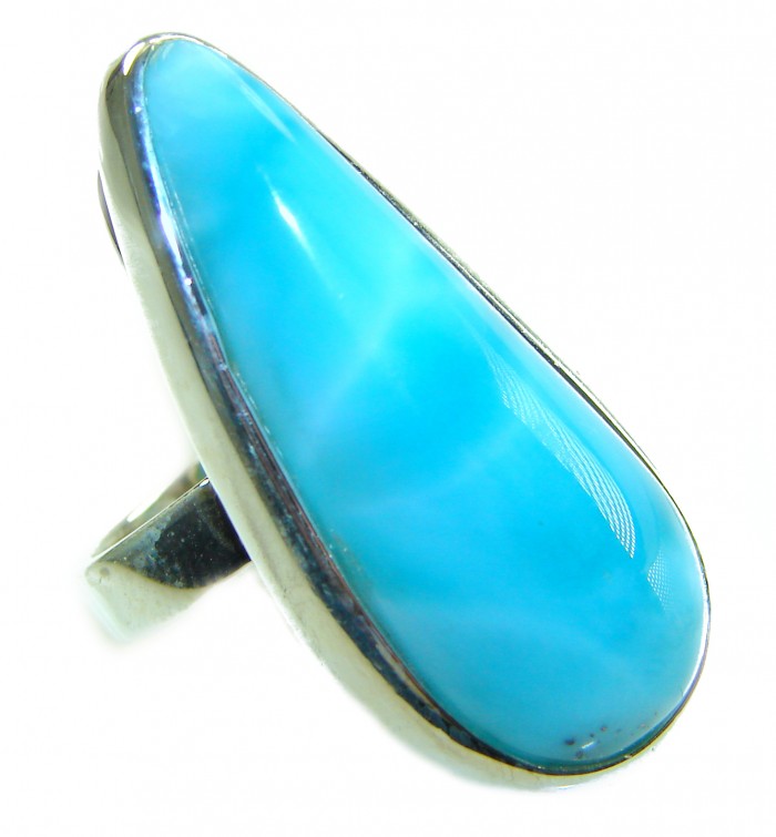Caribbean Beauty 44.5 carat Genuine perfectly Blue Larimar .925 Sterling Silver handmade LARGE ring size 8 adjustable