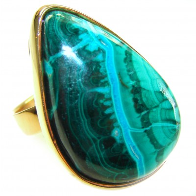 Amazonia 24.5 CARAT genuine Malachite from Ural .925 Sterling Silver dipped in 18K ROSE GOLD handcrafted ring size 7 adjustable