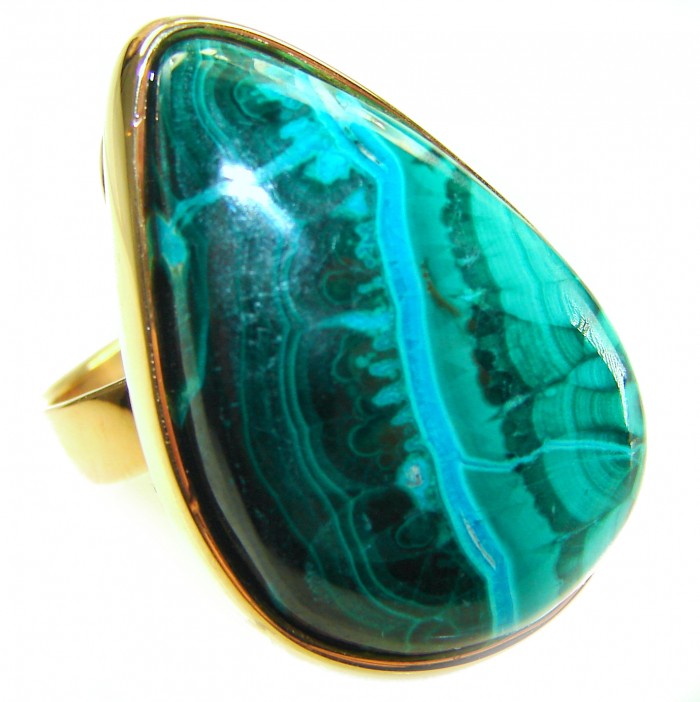 Amazonia 24.5 CARAT genuine Malachite from Ural .925 Sterling Silver dipped in 18K ROSE GOLD handcrafted ring size 7 adjustable