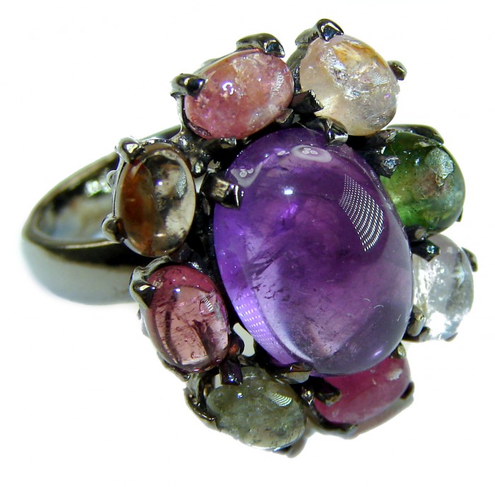 Purple Royalty 14.5 carat Amethyst .925 Sterling Silver dipped in black rhodium Handcrafted Ring size 7