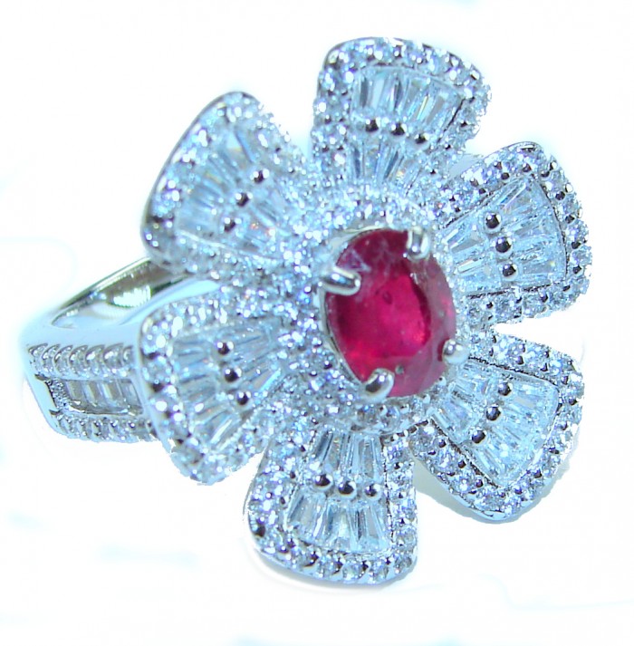Art Deco * Natural 3.9 carat Ruby .925 Sterling Silver handmade Statement Ring size 6 1/4