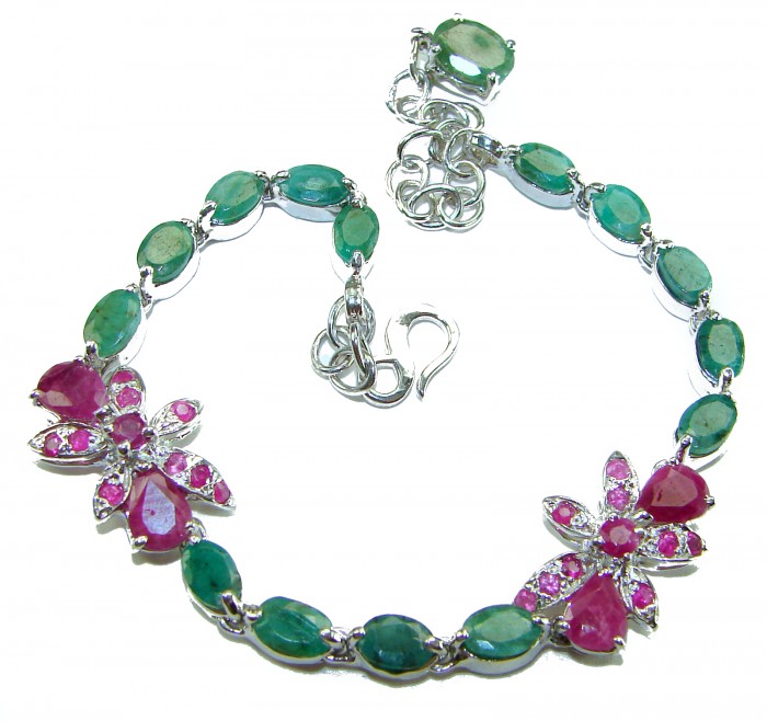 Tiffany 40.8 caratVCOLOMBIAN EMERALD Ruby .925 Sterling Silver handcrafted Bracelet