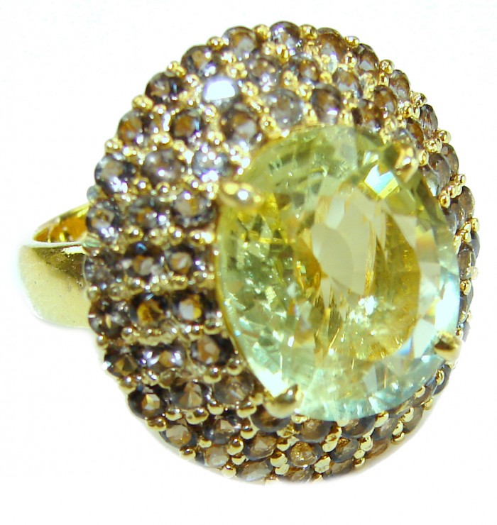 Real Treasure 10.5 carat Golden Topaz .925 Sterling Silver dipped in 22K Gold Handcrafted Huge Ring size 6 3/4